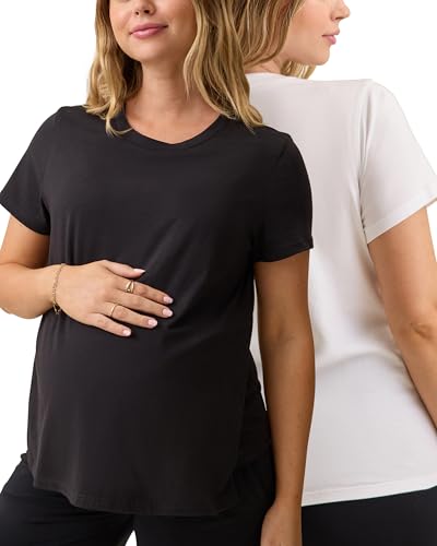 Kindred Bravely Essentials Cotton Nursing T Shirt for Breastfeeding, 2 Pack - color: Black & White, size: Small