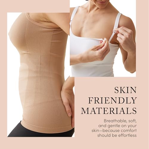 Ingrid & Isabel Nursing & Shaping Cami – Seamless Maternity Tank Top with Adjustable Straps & Easy Breastfeeding Access - color: White, size: Medium
