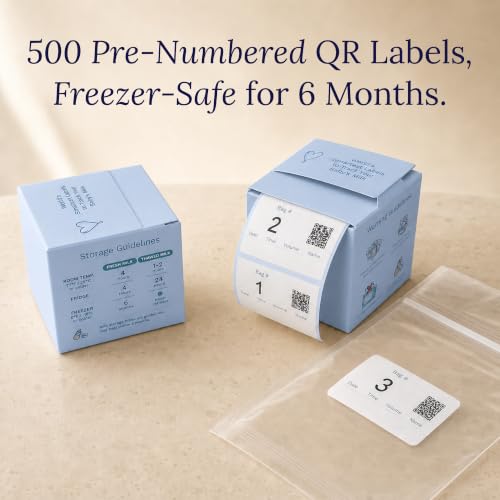Cubtale Smart Milk Bag Labels – Breast Milk Expiration, Inventory & Storage Tracking with QR Code – Caregiver Access to Breastfeeding Details – 500 Consecutively Numbered Self-Adhesive Labels