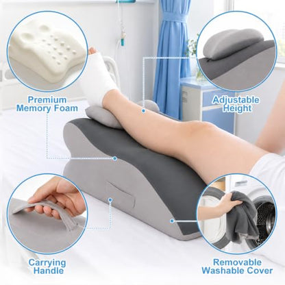 Leg Elevation Pillow, Adjustable Height for After Surgery, Grey - color: Gray