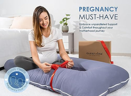 QUEEN ROSE Cooling Pregnancy Pillow, U Shaped Maternity Body Pillow, Blue - color: Blue