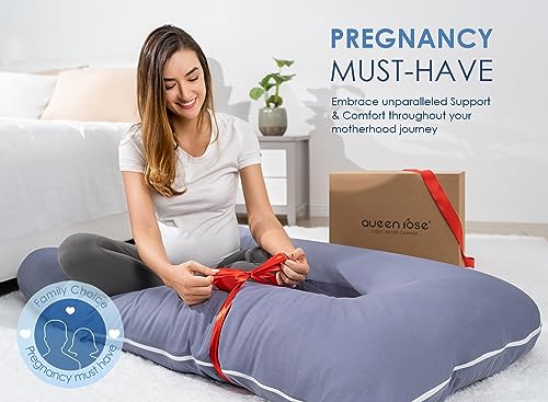 QUEEN ROSE Cooling Pregnancy Pillow, U Shaped Maternity Body Pillow, Blue - color: Blue