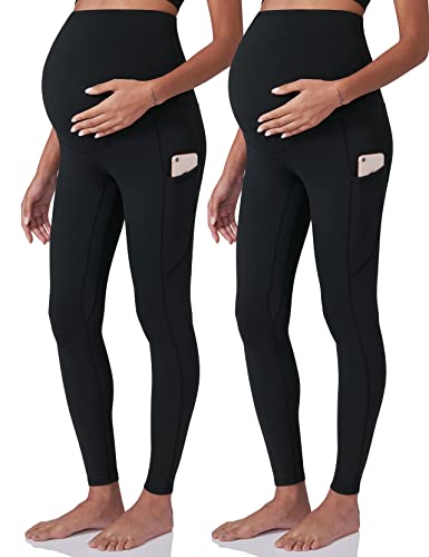 POSHDIVAH Maternity Workout Leggings Pregnancy Yoga Pants Pockets - color: 2pcs Black, size: XX-Large