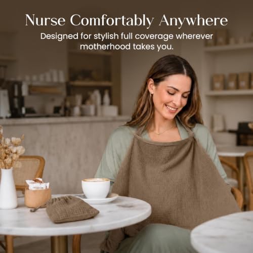 Premium Muslin Nursing Cover for Breastfeeding Privacy & Comfort - color: Beige