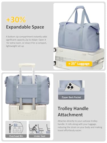 Capolo Expandable Travel Duffle Bag Weekender Overnight Bags for Women Men - color: Light Blue, size: Large
