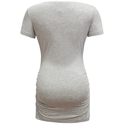 Bearsland Womens Maternity Tshirt 3 Packs Classic Side Ruched Tee Top Mama Pregnancy Clothes - color: Black+lightgray+pink(3pcs), size: Large