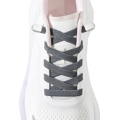 Elastic No Tie Shoe Laces for Kids and Adults Sneakers, Stretch Flat Tieless Shoelaces - color: Dark Grey
