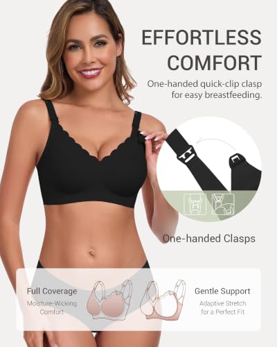Vinfact Pumping Bra Hands Free-No Underwire Full Coverage Seamless Every Day Bra Holding & Breast Pump Bra - color: Black, size: Medium