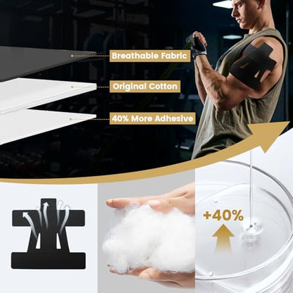 TEAWOO PreCut Kinesiology Tape for Shoulder (Black 20 Pcs) - color: Black