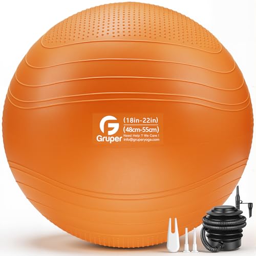 Gruper Yoga Ball, Extra Thick Non Slip Exercise Ball, 4 Sizes - color: ['Orange'], size: 22 Inch (55cm),m