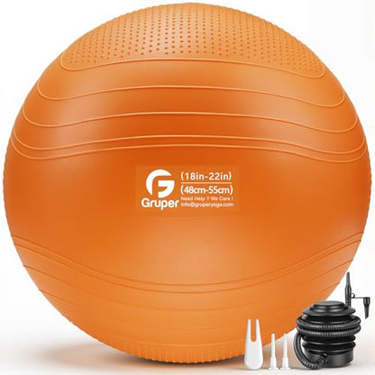 Gruper Yoga Ball, Extra Thick Non Slip Exercise Ball, 4 Sizes - color: ['Orange'], size: 22 Inch (55cm),m
