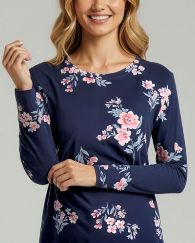 Real Essentials 3 Pack: Ultra-Soft Night Shirt for Women Long Sleeve Sleep Shirt Nightgown (Available in Plus Size) - color: Set 8, size: Small