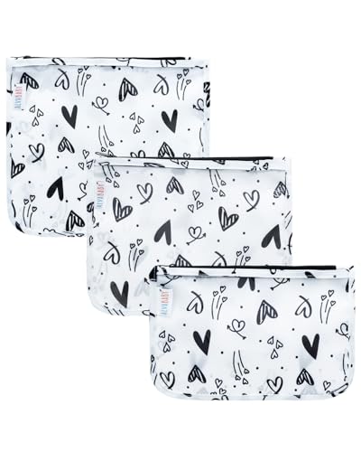 ALVA 3pcs Mess-Proof Travel Pouches,TSA Approved Toiletry Bag,Makeup Bag - color: Black and white hearts