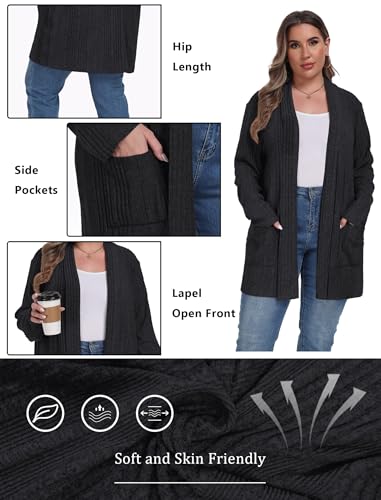 OLRIK Womens Plus Size Cardigan Loose Outwear with Pockets - color: C-black, size: 1X