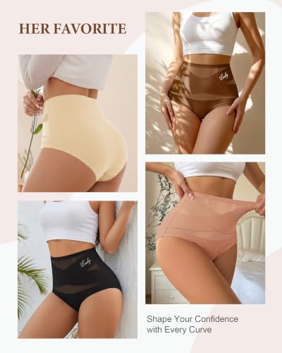 MEIYATING Women's Underwear Tummy Control High Waisted Postpartum Panties - color: Brown-4p, size: Large