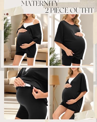 Women's 2 Piece Maternity Oversized Set - color: Black, size: Medium