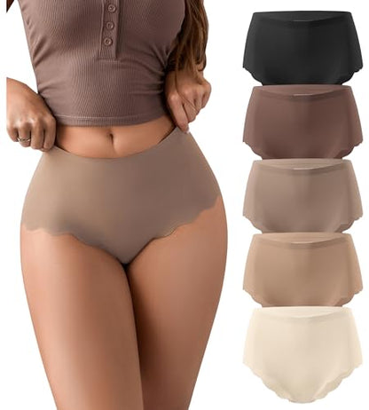 SHARICCA Seamless Underwear for Women Silk High Waisted Cheeky Panties Pack - color: 5p - Brown, size: Small