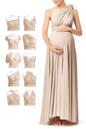 72styles Maternity Multi-Way Wrap Infinity Maxi Dress for Baby Shower - color: Champagne, size: One Size Plus