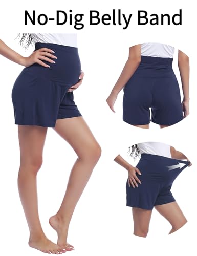 Joyaria Bamboo Viscose Cooling Maternity Pajama Shorts,Maternity Clothes - color: Navy Blue, size: XX-Large