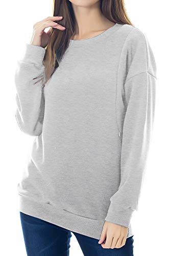Smallshow Fleece Maternity Nursing Sweatshirt Long Sleeve Breastfeeding Tops - color: Light Grey, size: Small