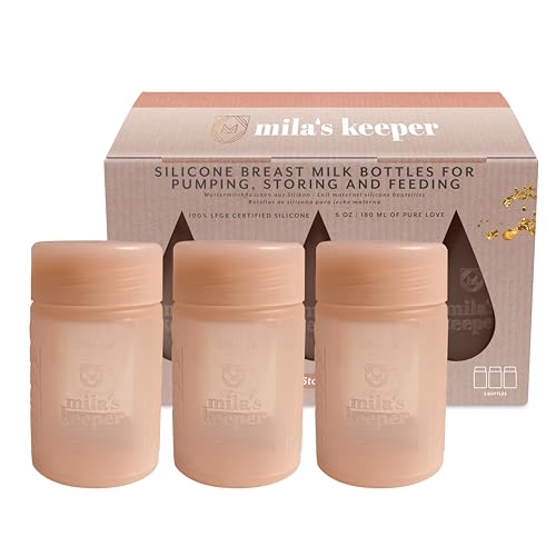 Mila's Keeper Silicone Breast Milk Storage Bottles, for Pumping, Storing and Feeding, Fits Leading Pumps and Nipples, 6 oz Silicone Milk Storage Containers, Wide Pink Sands, Set of 3 - color: Pink Sands, size: 1 Count (Pack of 3), style: Wide Neck