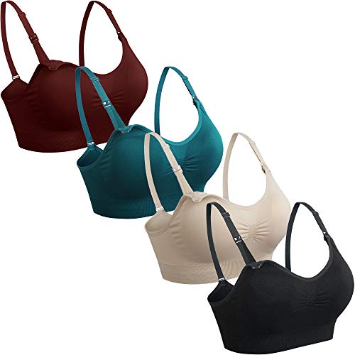 GXXGE 4Pack Nursing Bras for Breastfeeding Maternity Bra Comfort Seamless Pregnancy Sleep Bralette - color: 4pcs (Black Beige Rosered Blue), size: 3X-Large Plus