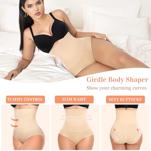 Werena Tummy Control Shapewear for Women High Waisted Body Shaper Panties Slimming Girdle Shaping Briefs - color: 2# Beige+beige, size: Large