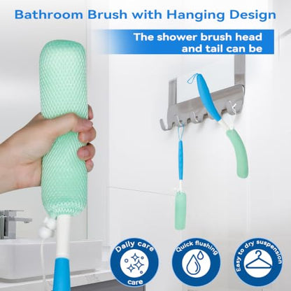 Back Scrubber for Shower,15.35" Curved Body Brush with Anti Slip Long Handle (Green Handle + Green Head-1) - size: Green+Green Handle (YS0125)
