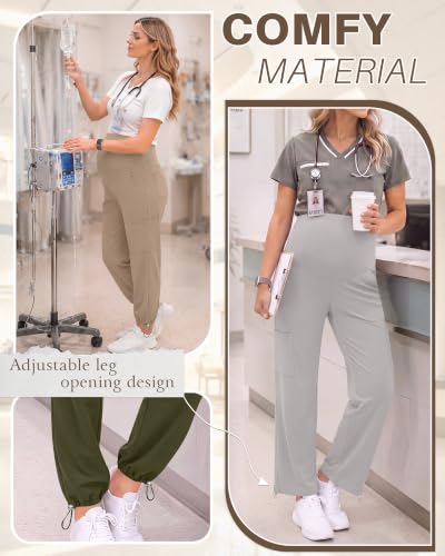 Locoowai 3 Pack Women's Maternity Jogger Scrub Pants with Pocket - color: Gray, Army Green, Khaki, size: Large