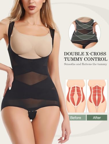 Shapewear Bodysuit for Women Tummy Control Stomach Body Shaper - color: Black, size: X-Large