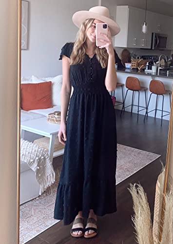 PRETTYGARDEN Womens Dresses 2026 Summer Boho Long Swiss Dot Maxi Dress - color: Black, size: X-Large