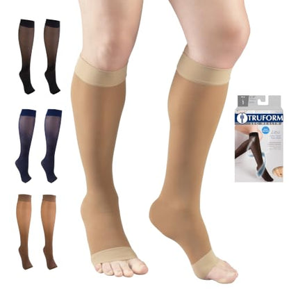 Truform Sheer Compression Stockings, 8-15 mmHg, Women's Knee High Length, 20 Denier - color: Beige, size: Small (1 Pair)