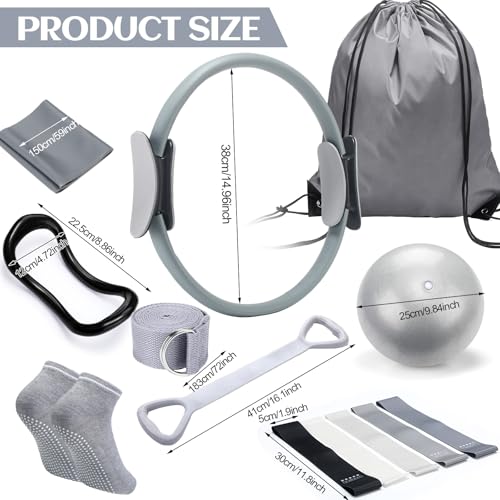 RoundFunny 18Pcs Pilates Ring Set, Women Exercise Accessories - color: Grey