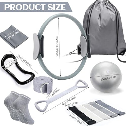 RoundFunny 18Pcs Pilates Ring Set, Women Exercise Accessories - color: Grey