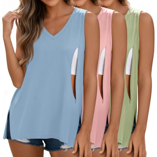 3 Pack Womens Maternity Nursing Tank Top - color: Blue, Pink, Macaron Green, size: Small