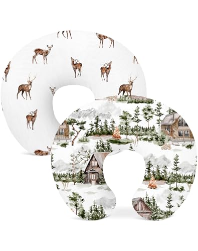 Nursing Pillow Covers 2 Pack, Stretchy Breastfeeding Pillow Covers for Baby - color: Forest Lodge