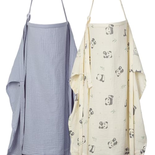 ANYEDDE 2-Pack Muslin Nursing Covers for Breastfeeding with Arch Neckline - color: C Gray & Panda