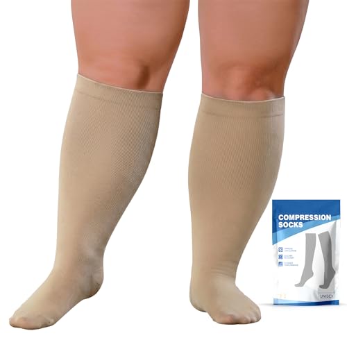 Plus Size Compression Socks: Wide Calf for Women Men 20-30 mmHg - color: Beige, size: 6X-Large