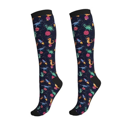 Crazy Fun Compression Socks, Unisex Knee High Support Socks - color: Dinosaur
