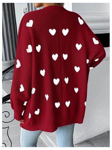 MakeMeChic Women's Maternity Heart Sweater Cardigan Fall Winter Clothes - color: Red, size: Small