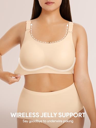 Angelhood Seamless Nursing Bra for Women Wire Free Full Coverage Nursing Bra T-Shirt Bra with Extra Extender - color: Beige, size: Medium