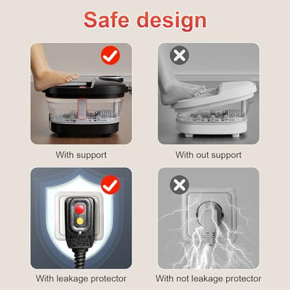 GEHONA Collapsible Foot Spa Bath with Heat, Foot Massager with Two Side Supports, Leakage Protector, Temperature Control, Bubbles, Red Light, Timer, Feet Soaker, Gifts (Deep Black) - color: Deep Black
