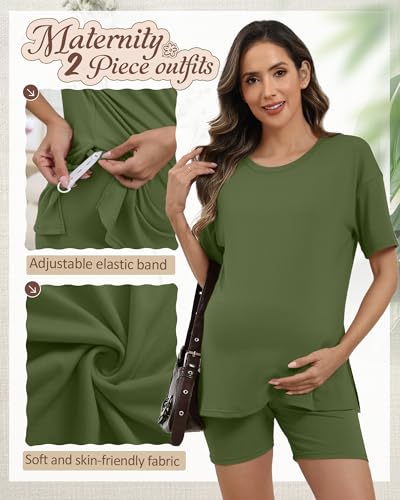 Women's Maternity Pajamas Set 2 Piece Outfits - color: Army Green, size: Medium