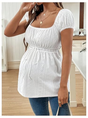 MakeMeChic Women's Maternity Blouse Tops Cute Shirt White Babydoll Tops - color: White, size: X-Small