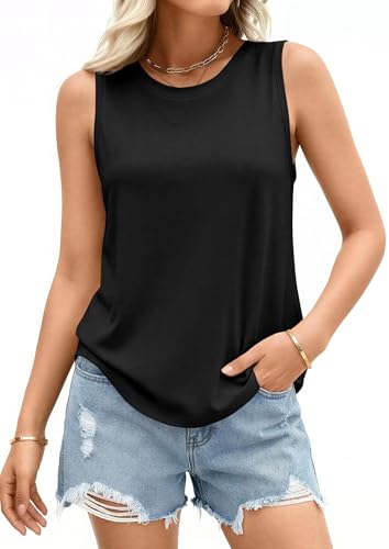 PRETTYGARDEN Women's Wide Strap Sleeveless Tank Tops - color: Black, size: Small