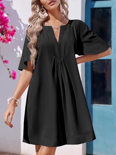 Wenrine Womens Shift Mini Dress Casual Short Sleeve Summer Dresses - color: Black, size: Medium