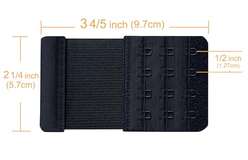 Women Pack of 3 Soft Comfortable 4 Hooks Bra Extender - color: Black, 1/2 Inch Spacing