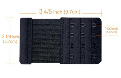 Women Pack of 3 Soft Comfortable 4 Hooks Bra Extender - color: Black, 1/2 Inch Spacing