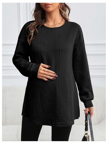 MakeMeChic Women's Maternity Sweatshirt Split Fall Maternity Clothes Tops - color: Black, size: Medium