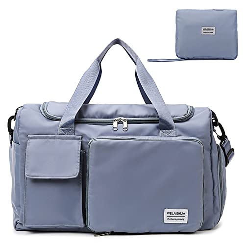Travel Bag, Large Capacity Folding Travel Bag, Sports Gym Bag with Wet Pocket & Shoes Compartment, Foldable Travel Duffel Bag, Weekender Overnight Bag for Women and Man - color: Blue